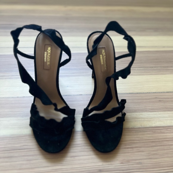 AQUAZURRA Ruffle Sandal black suede 37 NEW IN BOX - Picture 7 of 10